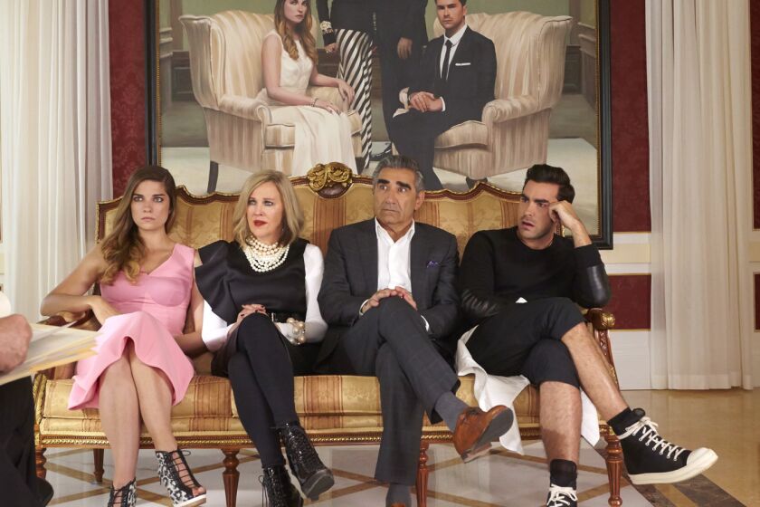 "They're human beings, and they're going through something tragic, really, for them," Catherine O'Hara said of the cast characters. From left, Annie Murphy, Catherine O'Hara, Eugene Levy and Daniel Levy in "Schitt's Creek."