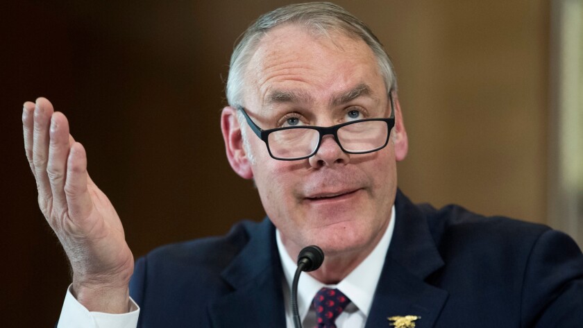 Interior Secretary Ryan Zinke testifies at the Senate Energy and Natural Resources Committee hearing in March.