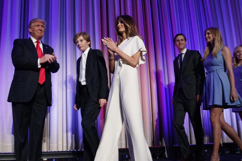 Melania Trump wears a Ralph Lauren jumpsuit to her husband's acceptance speech in New York City in the early morning hours of Nov. 9, 2016.