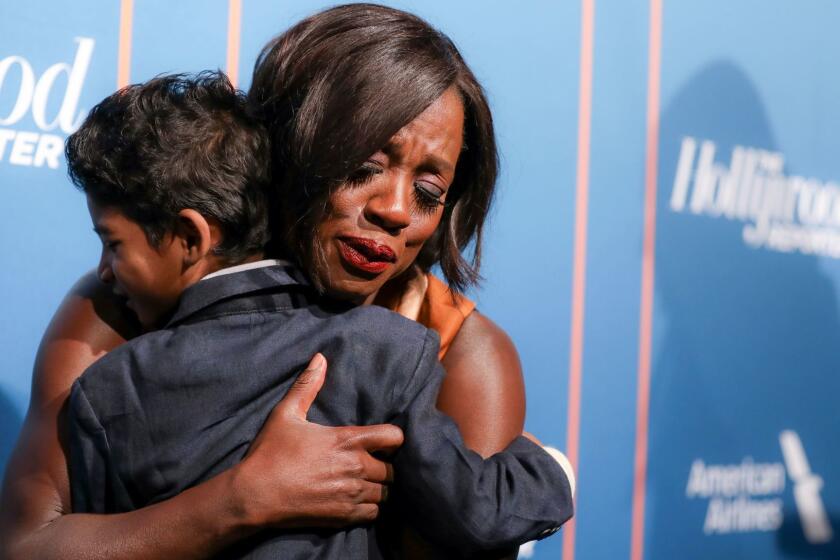 Sunny Pawar ("Lion") and Viola Davis ("Fences") greet each other at the Hollywood Reporter's 2017 Academy Awards Nominees Night at Spago in Beverly Hills on Feb. 6.