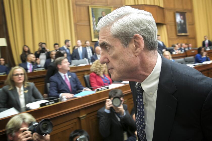 WASHINGTON, DC - JULY 24: Former Special Counsel Robert Mueller departs after testifying before the House Judiciary Committee about his report on Russian interference in the 2016 presidential election in the Rayburn Hose Office Building July 24, 2019 in Washington, DC. Mueller, along with former Deputy Special Counsel Aaron Zebley, will later testify before the House Intelligence Committee in back-to-back hearings on Capitol Hill. (Photo by Win McNamee/Getty Images) ** OUTS - ELSENT, FPG, CM - OUTS * NM, PH, VA if sourced by CT, LA or MoD **