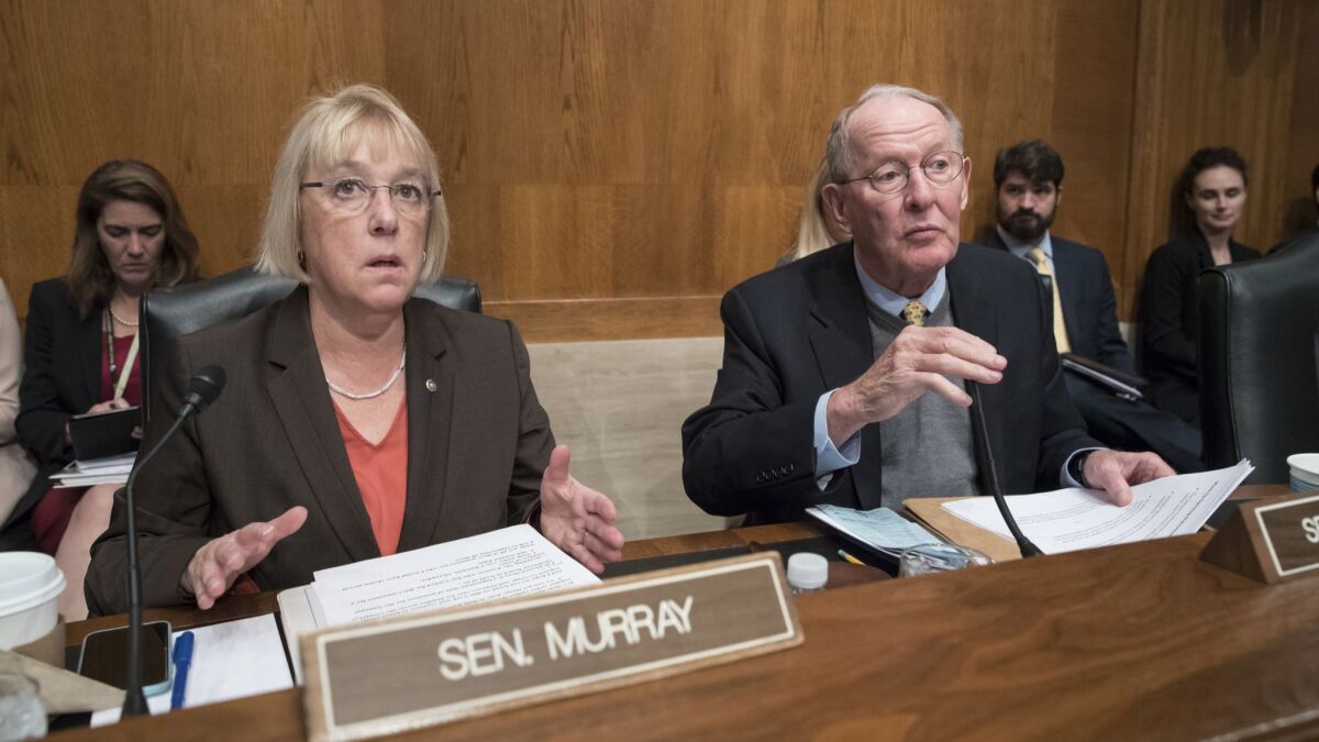 Sens. Patty Murray (D-Wash.) and Lamar Alexander (R-Tenn.), shown in an earlier meeting, fought this week over the fate of a measure meant to prop up the Affordable Care Act.