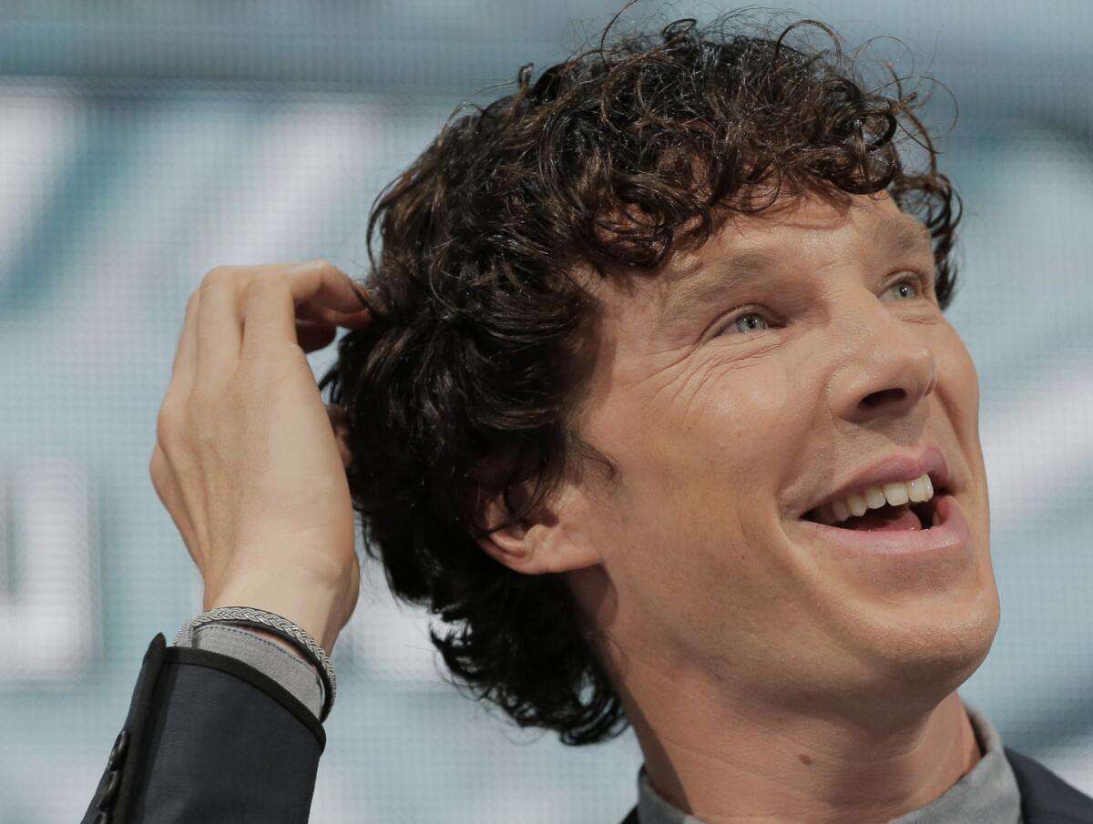 Actor Benedict Cumberbatch appears at a news conference to promote his film "Star Trek: Into Darkness" in Tokyo.