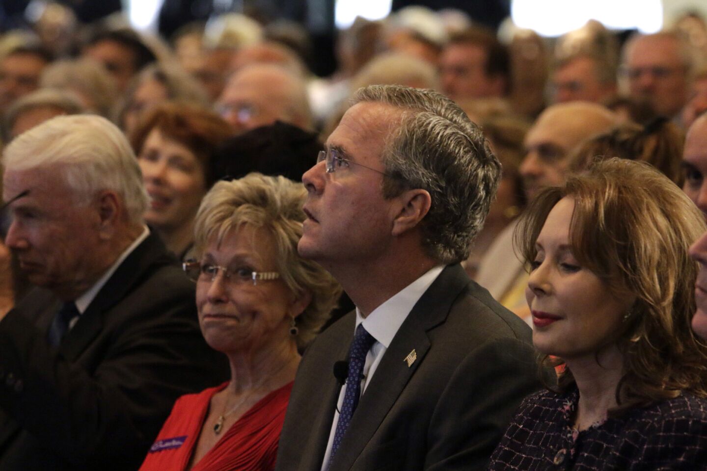 Jeb Bush among supporters at the Ronald Reagan Presidential Library.