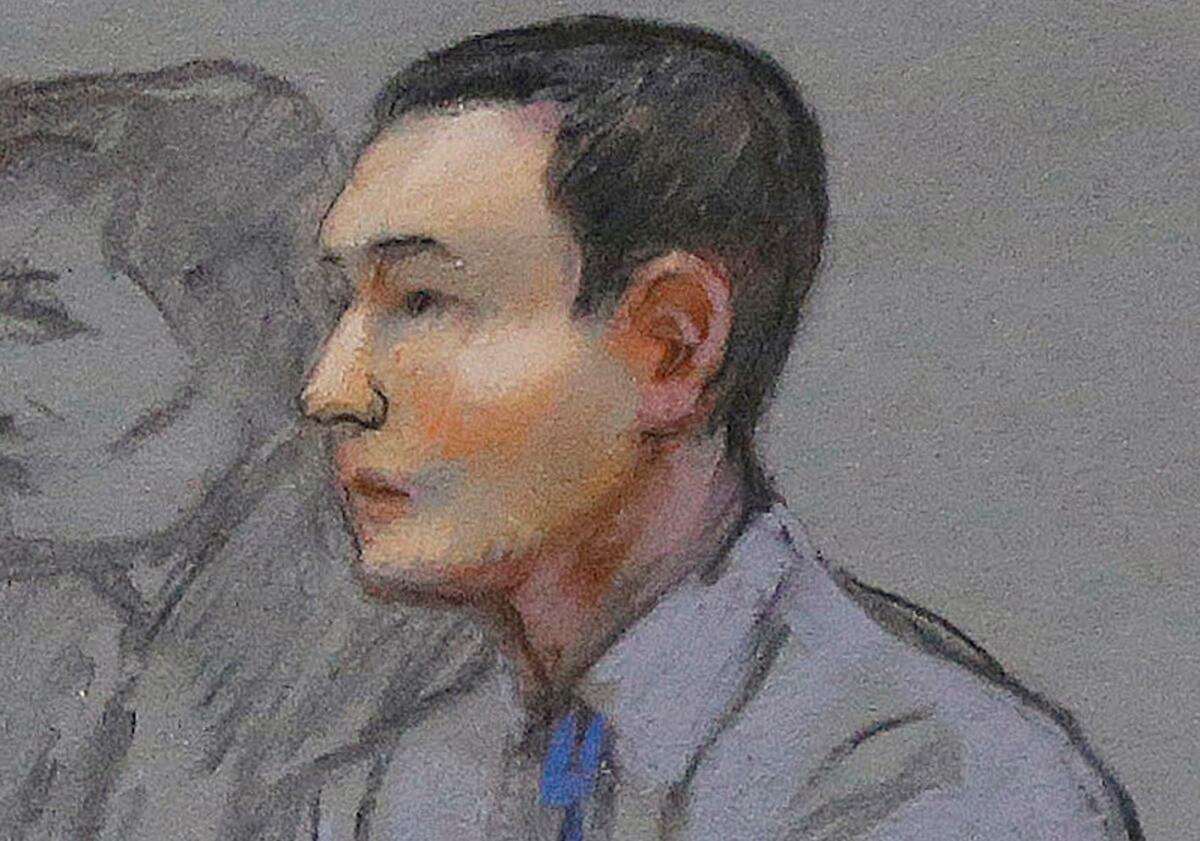 A May 13 courtroom sketch of Azamat Tazhayakov, a college friend of Boston Marathon bombing suspect Dzhokhar Tsarnaev.