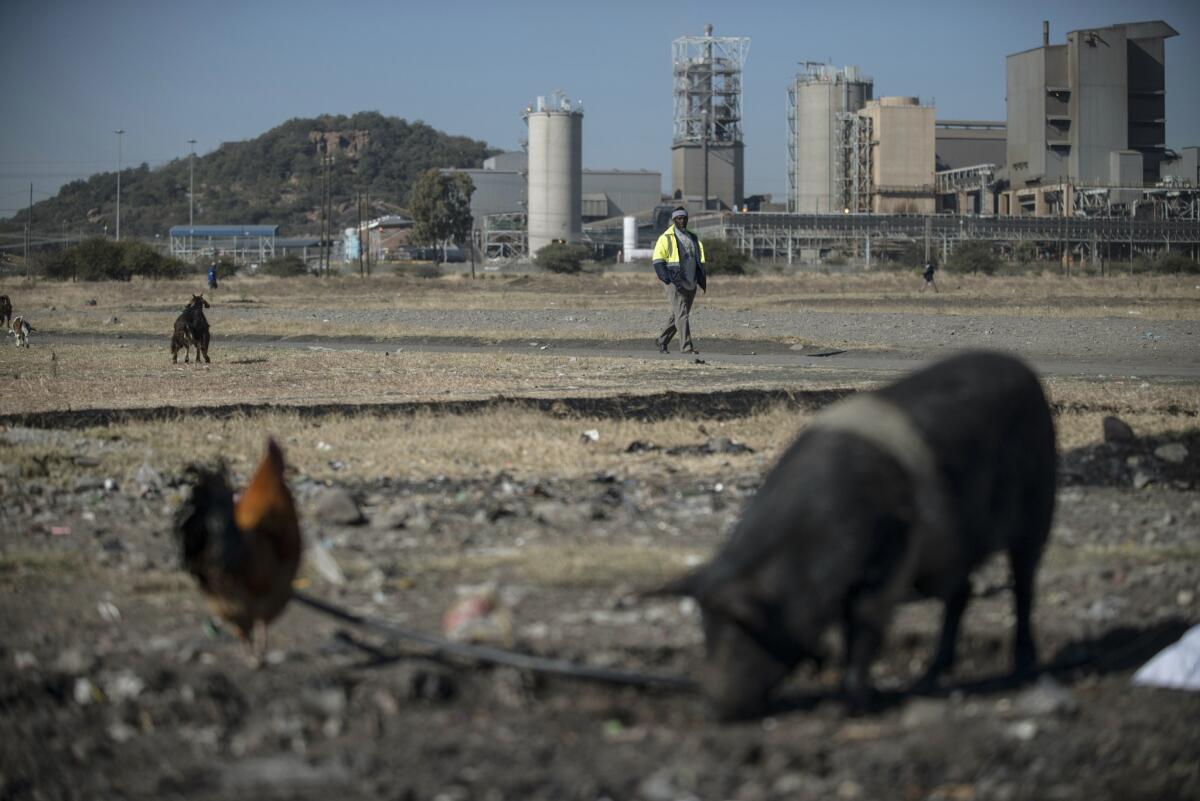 A Marikana, South Africa, resident walks by a platinum mine.