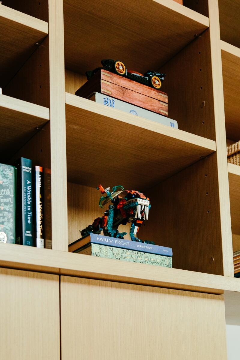 The cabinets in the family room and kitchen were finished with an environmentally friendly reconstituted wood veneer.