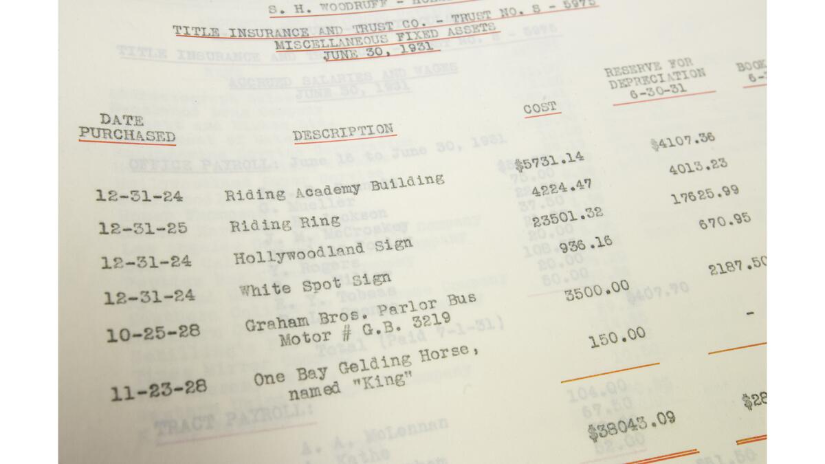 A document at the Sherman Library illustrates the original cost of the Hollywoodland sign.