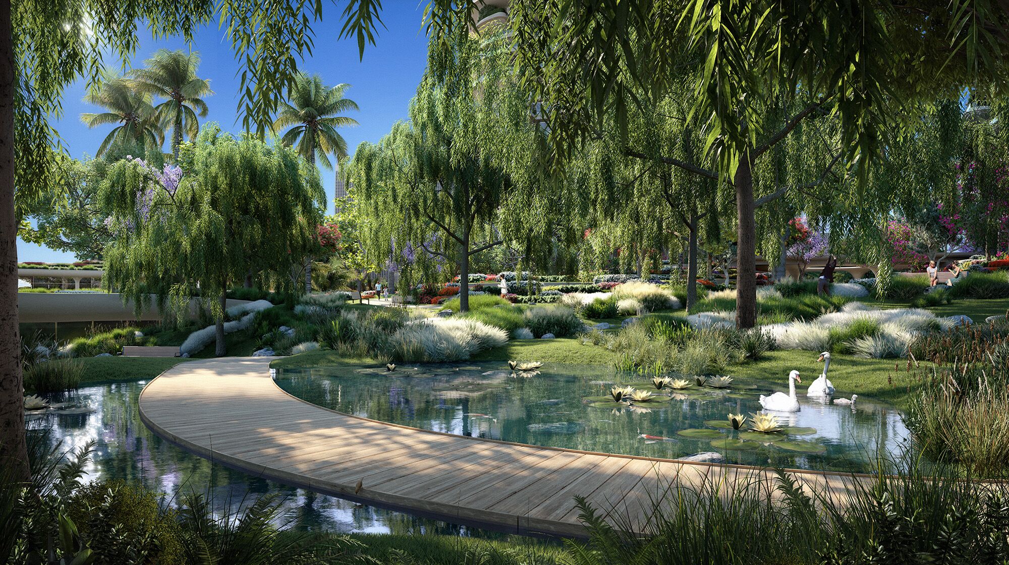 A rendering of a garden at One Beverly Hills.