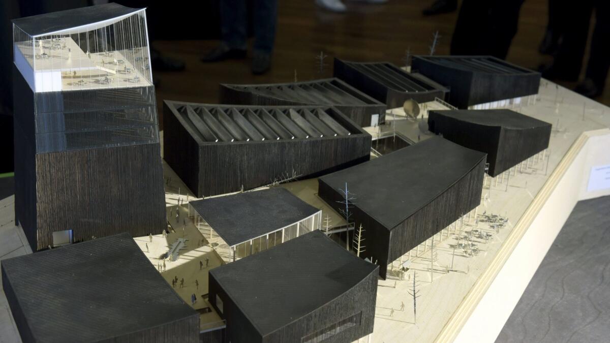 A file photo shows a model for the winning design for the Guggenheim Helsinki by French architecture firm Moreau Kusunoki.