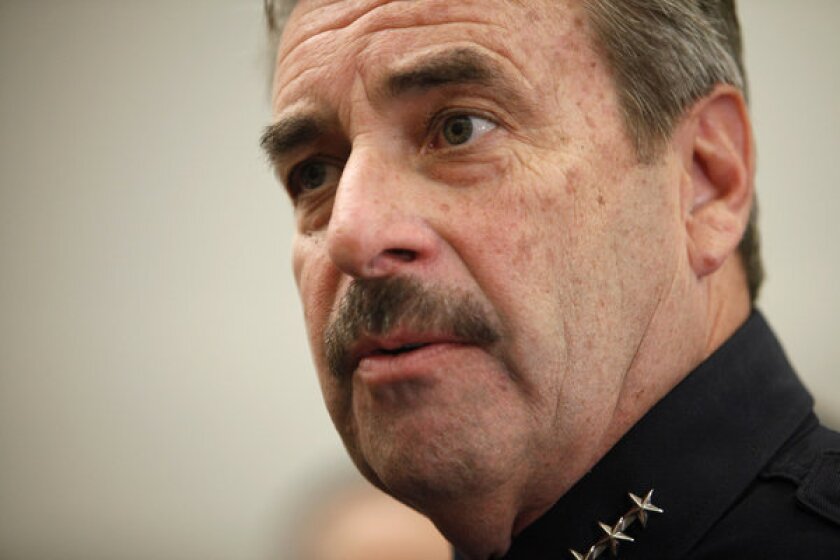 Los Angeles Police Chief Charlie Beck, shown here in 2012, apologized to the civilian Los Angeles Police Commission for not informing the board that officers had tampered with recording equipment on police cars.