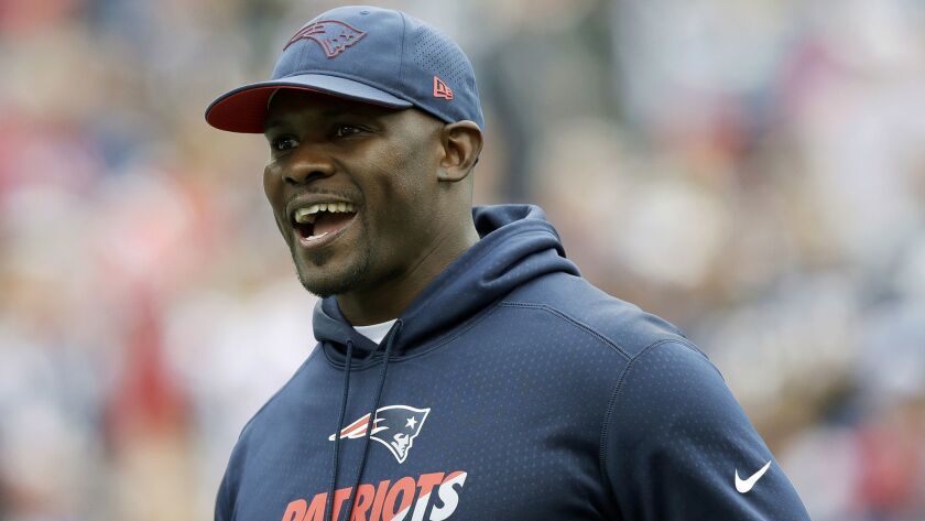 Brian Flores is currently preparing Patriots linebackers for their playoff game against the Chargers on Sunday.