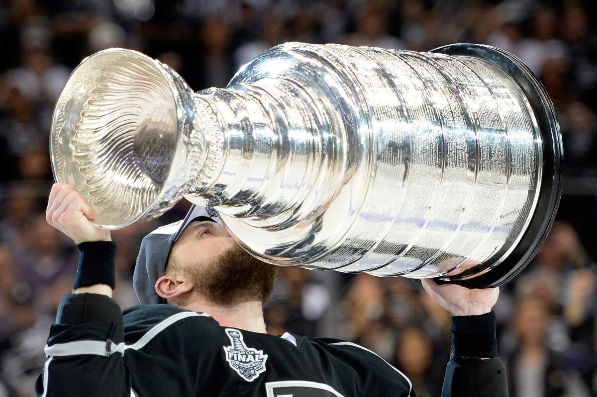 Marian Gaborik celebrates with the Stanley Cup after the Kings' 3-2 double-overtime victory over the New York Rangers on June 13.