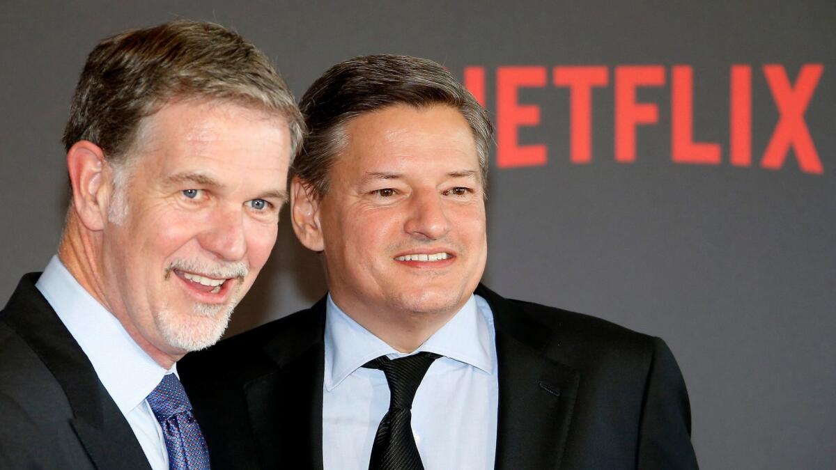 Netflix co-founder and CEO Reed Hastings, left, and Chief Content Officer Ted Sarandos in 2016.