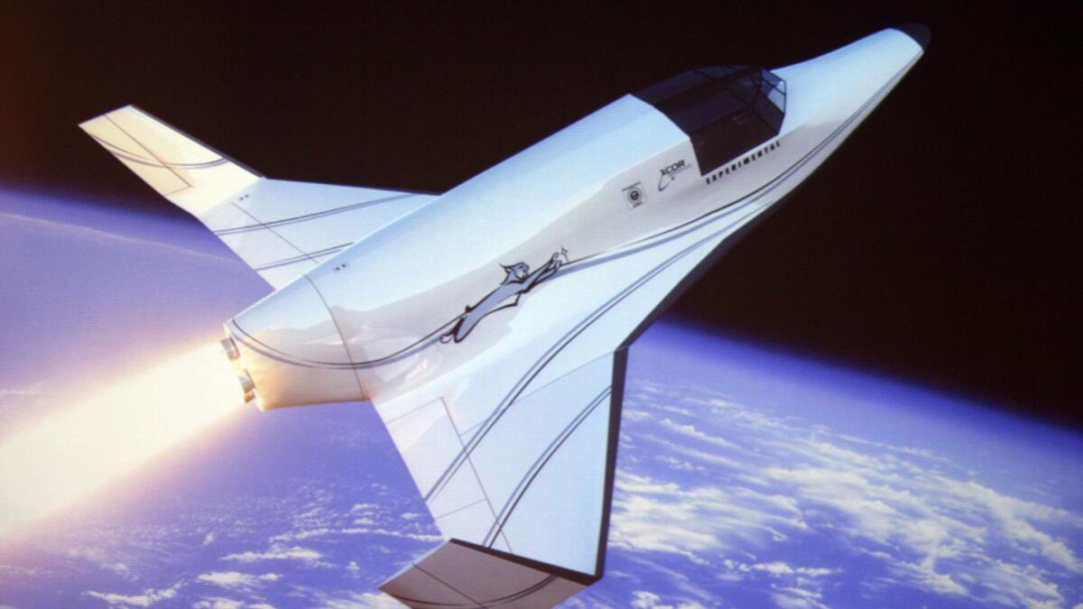 A rendering shows Xcor's Lynx, a two-seat rocket ship intended to take tourists on suborbital space flights.