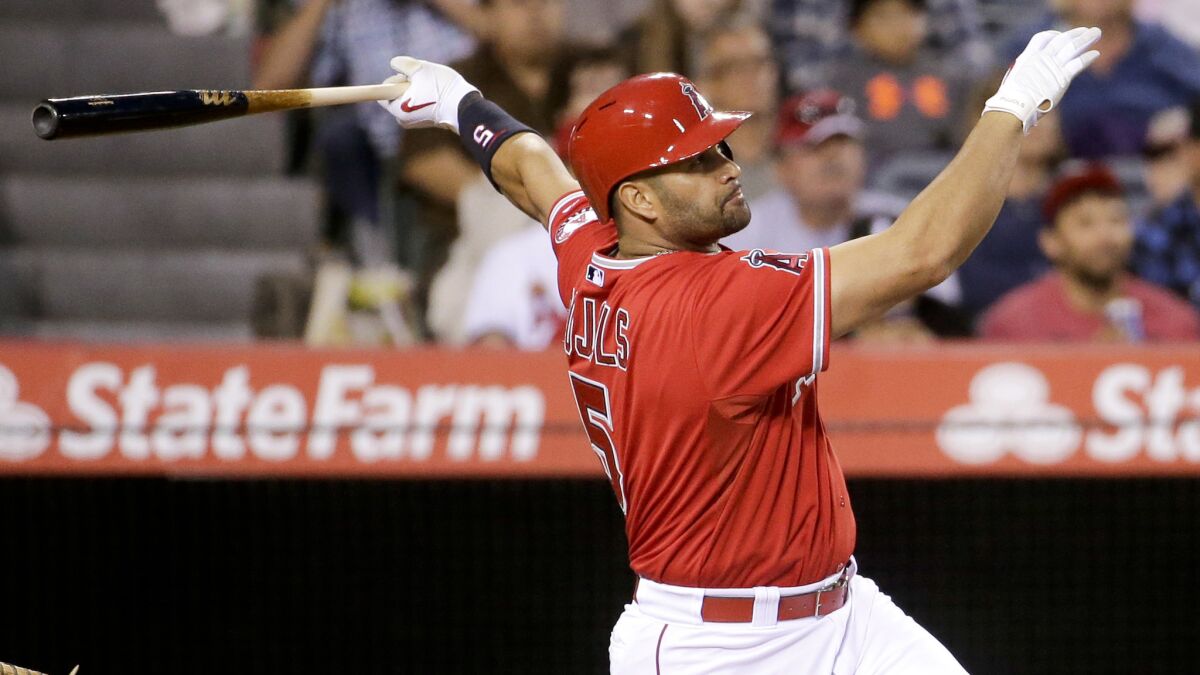 Angels first baseman Albert Pujols, who needs one home run to tie Willie Mays for fifth on the all-time list.