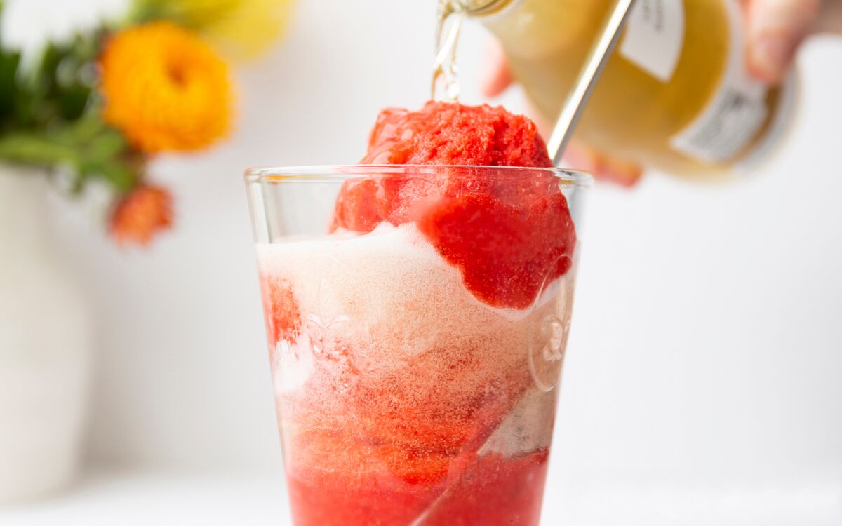 Strawberry lemonade sorbet floats from "The Newlywed Table," a cookbook by Maria Zizka.