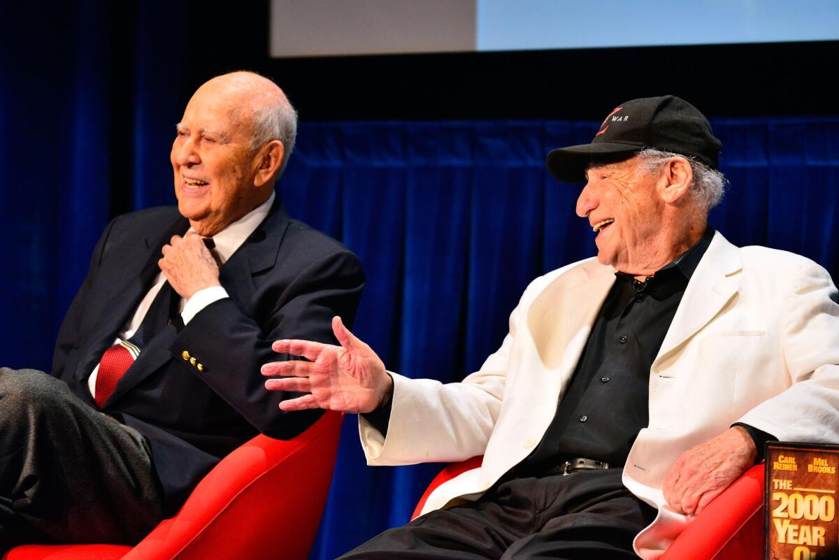 Carl Reiner, left, and Mel Brooks kick off #Comedyfest on Monday at the Paley Center for Media in Beverly Hills.
