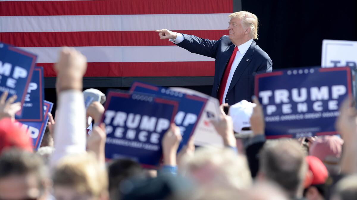 Donald Trump speaks at a rally in Portsmouth, N.H.