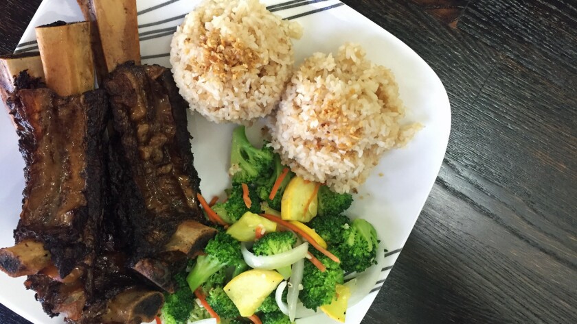 Tadyang beef ribs and garlic fried rice at Eagle Rock Kitchen in Eagle Rock.