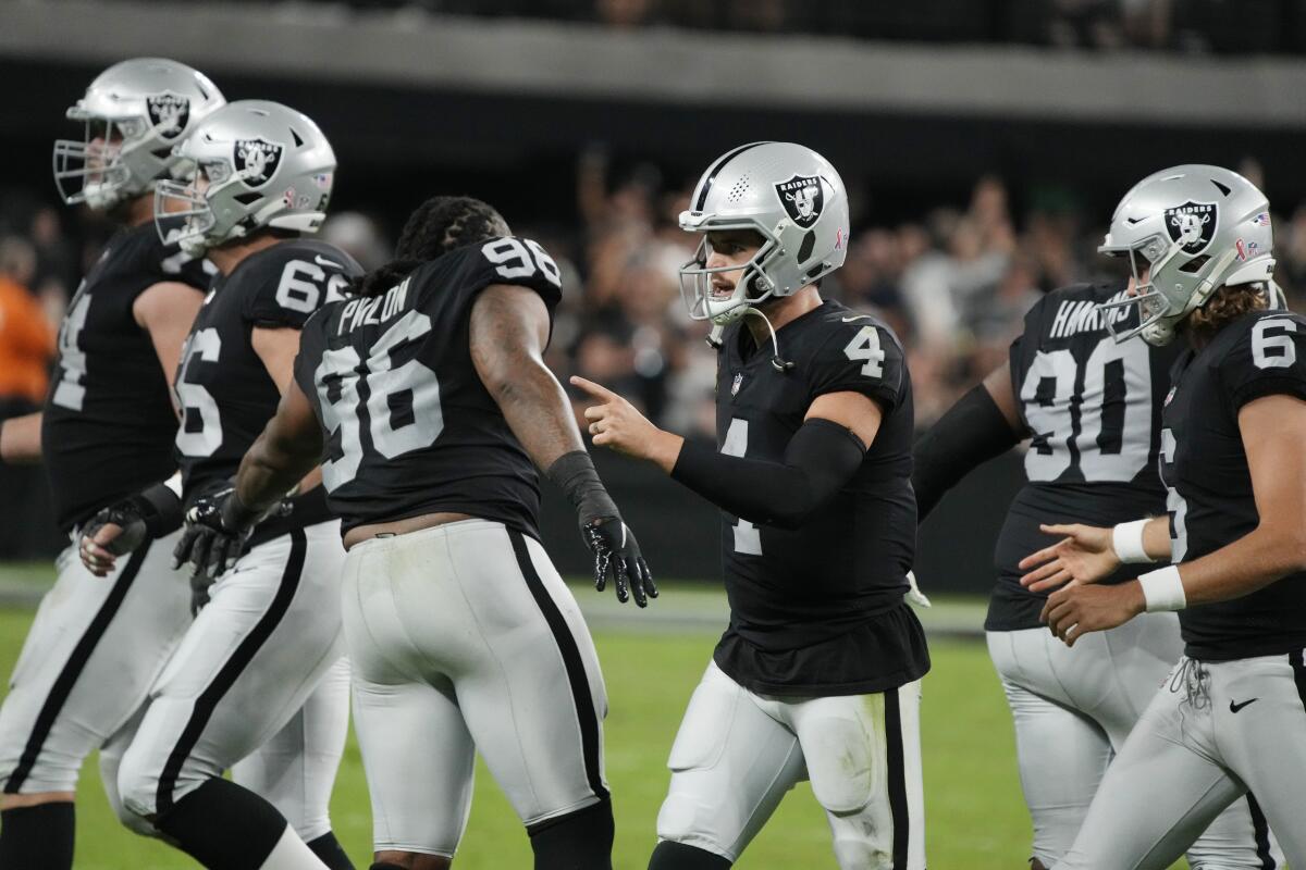 Las Vegas Raiders quarterback Derek Carr during the second half against the Baltimore Ravens.