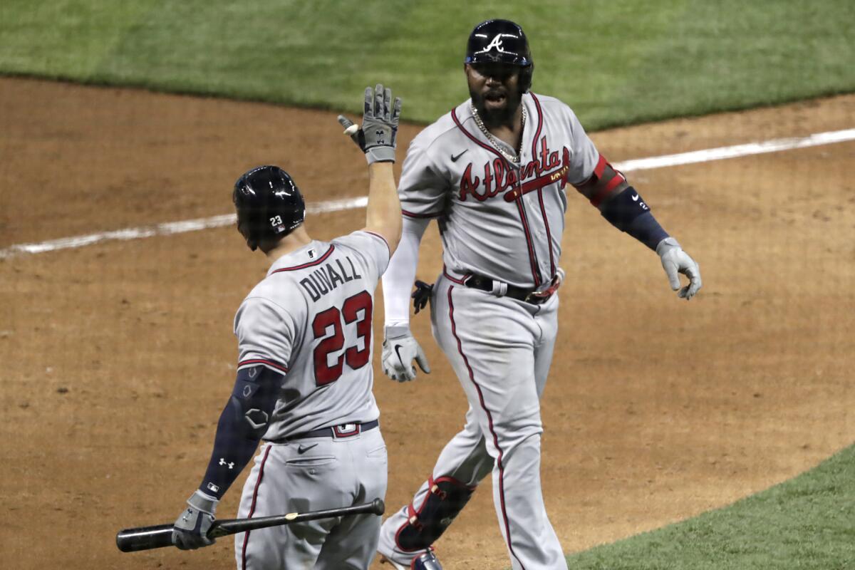 Atlanta Braves' Adam Duvall during a baseball game against the San