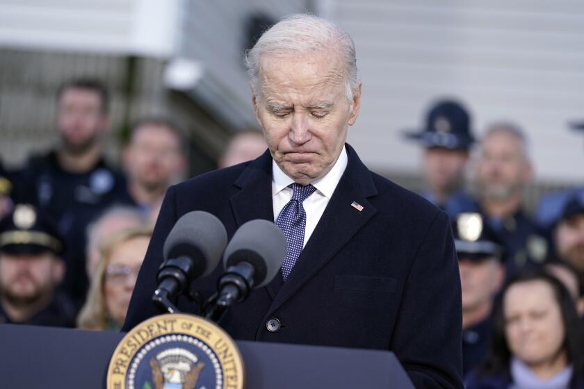 President Joe Biden speaks at Just-In-Time Recreation Friday, Nov. 3, 2023, in Lewiston, Maine, about the mass shooting last week. (AP Photo/Evan Vucci)