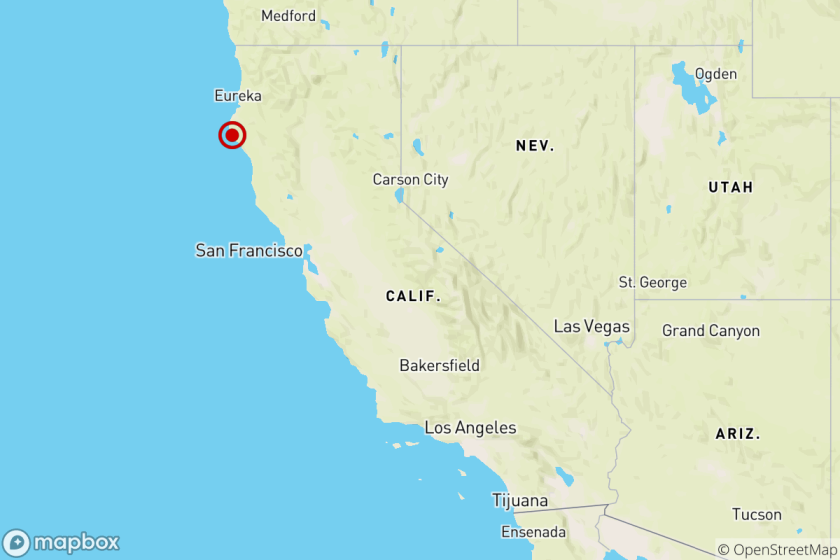 Location of the epicenter of Saturday evening's quake near Scotia, Calif..