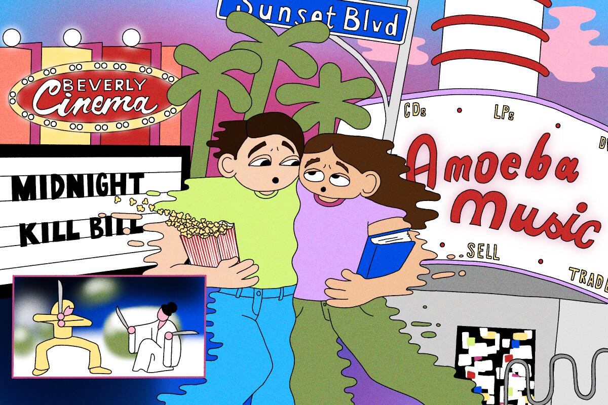 Two people meet on sunset boulevard