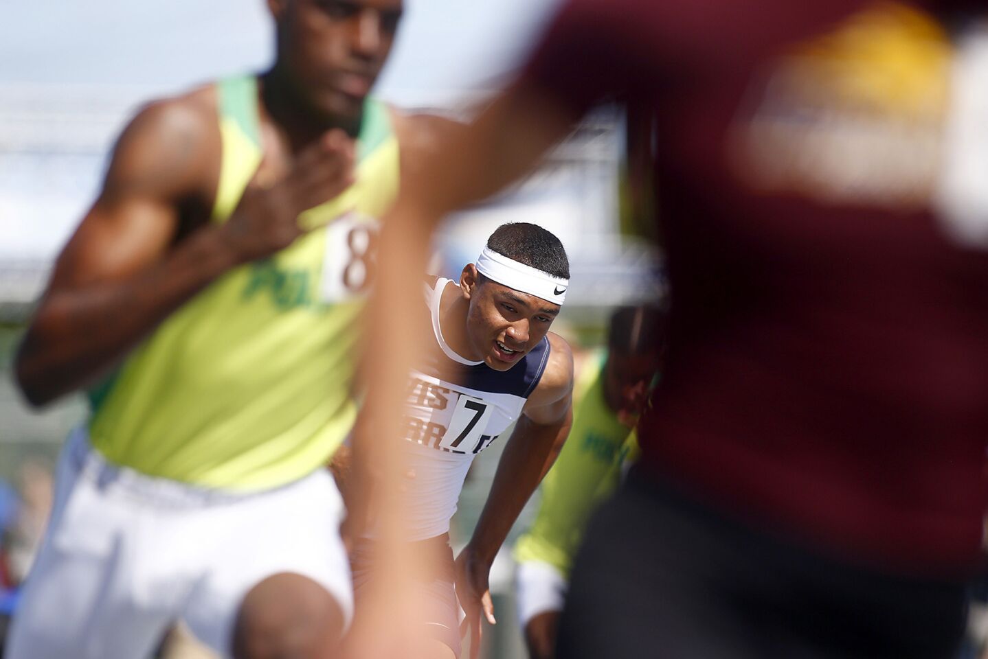 Murietta Vista sprinter Michael Norman gets a fast start in the Division 1 boys' 400-meter dash during the CIF Southern Section Division finals at Cerritos College.