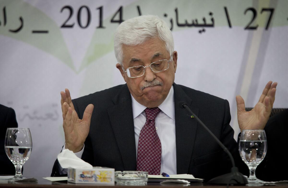 Palestinian President Mahmoud Abbas at a meeting of the Palestinian Central Council in the West Bank city of Ramallah on Saturday.