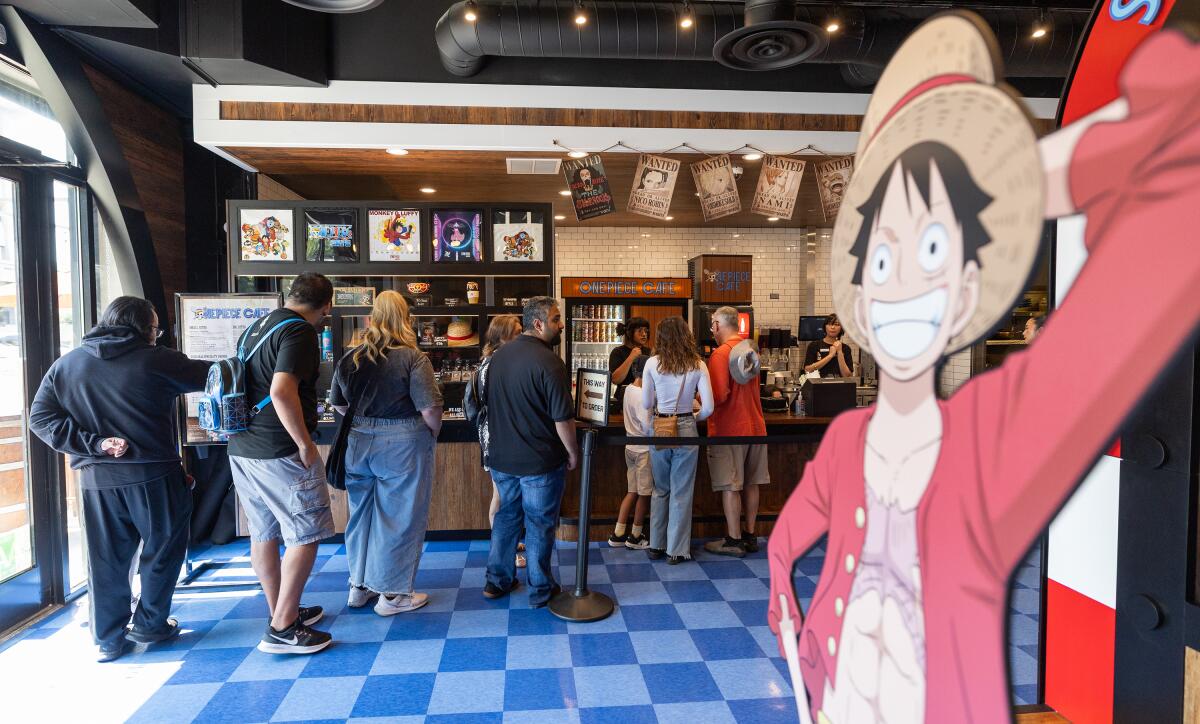 The lunch line at One Piece Cafe in Little Tokyo.