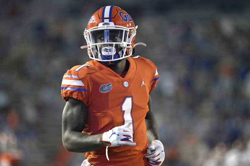 Florida wide receiver Kadarius Toney looks on during a game.