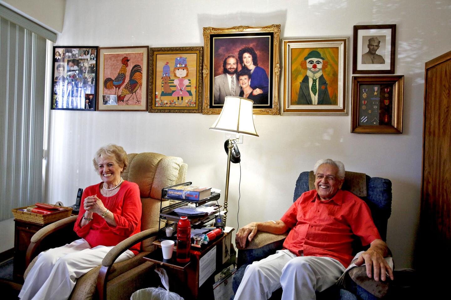 Raymond Sternberg, 93, left, and Jerri Kane, 88, in the room they share after moving in together at the Jewish Home in Reseda last April 8.