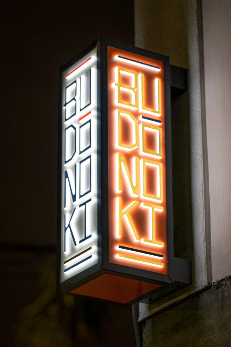 The illuminated Budonoki sign. 