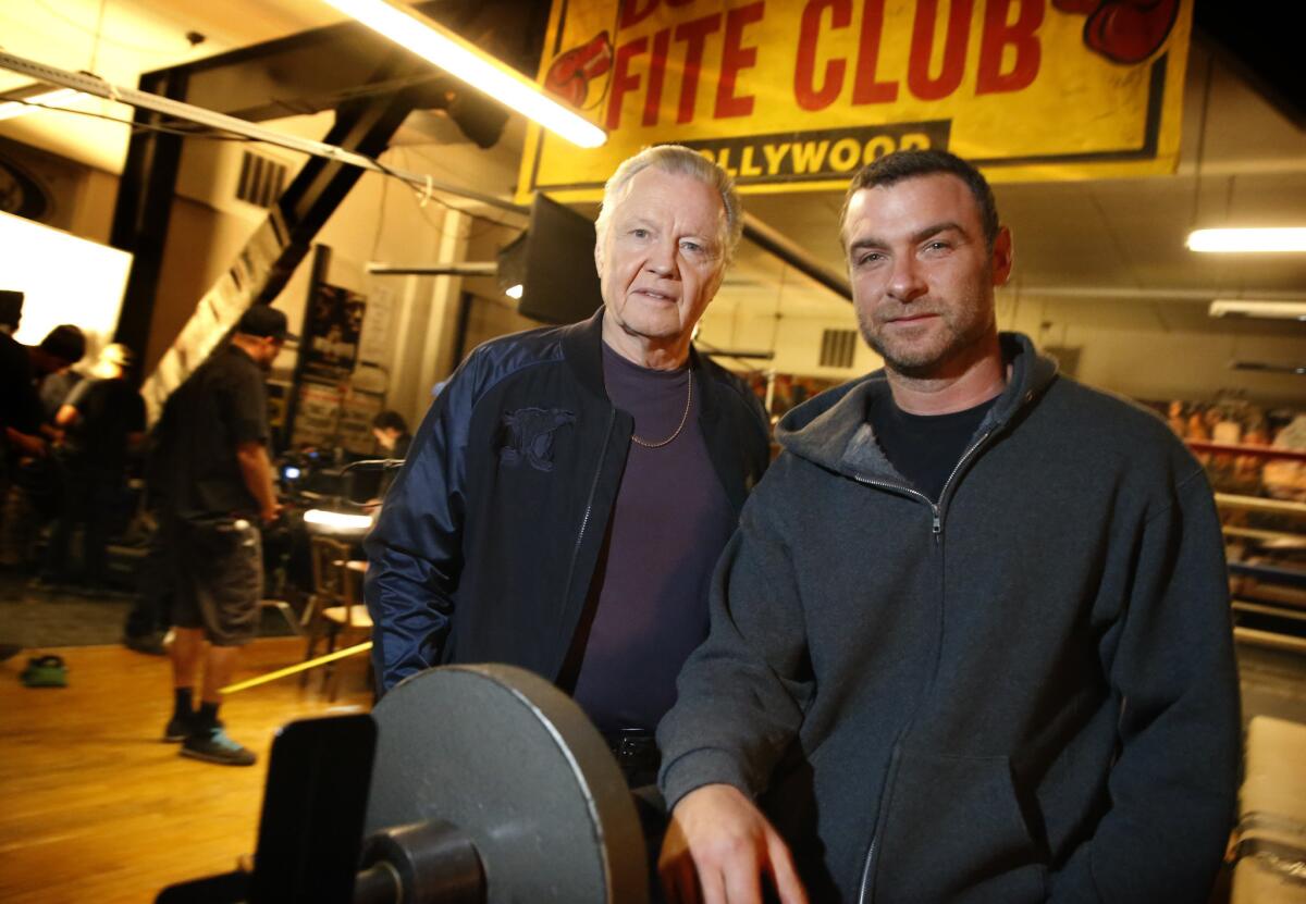 Jon Voight, left, and Liev Schreiber on the set of Showtime's "Ray Donovan" at Sony studios in Culver City. Voight plays the ex-con father of Schreiber, who is a professional "fixer" for the rich and famous in L.A.