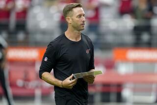 Arizona Cardinals coach Kliff Kingsbury before a game against San Francisco on Oct. 10, 2021, in Glendale, Ariz.