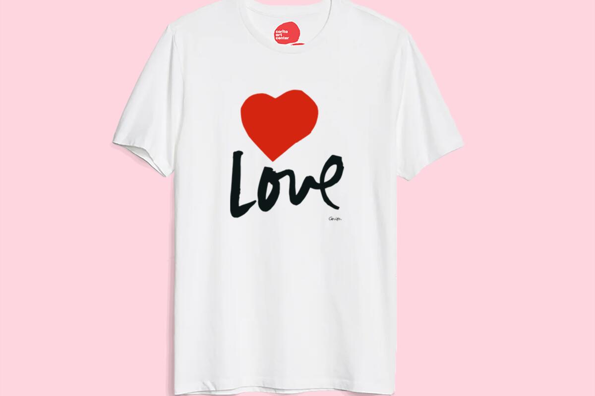 T-shirt with a heart design and the word love.