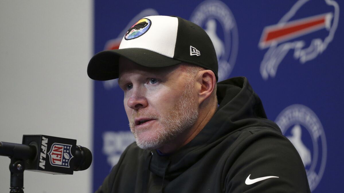 Jun 13, 2023; Buffalo, NY, USA; Buffalo Bills head coach Sean McDermott speaks at a press conference during Buffalo Bills Minicamp. Mandatory Credit: Gregory Fisher-USA TODAY Sports