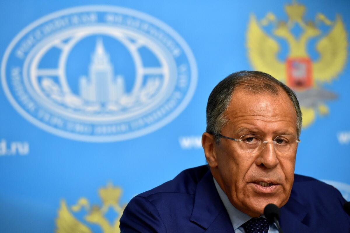 Russian Foreign Minister Sergei Lavrov speaks during a news conference in Moscow on July 28.