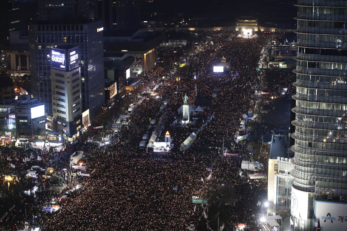 Protesters rallying against South Korean President Park Geun-hye in Seoul