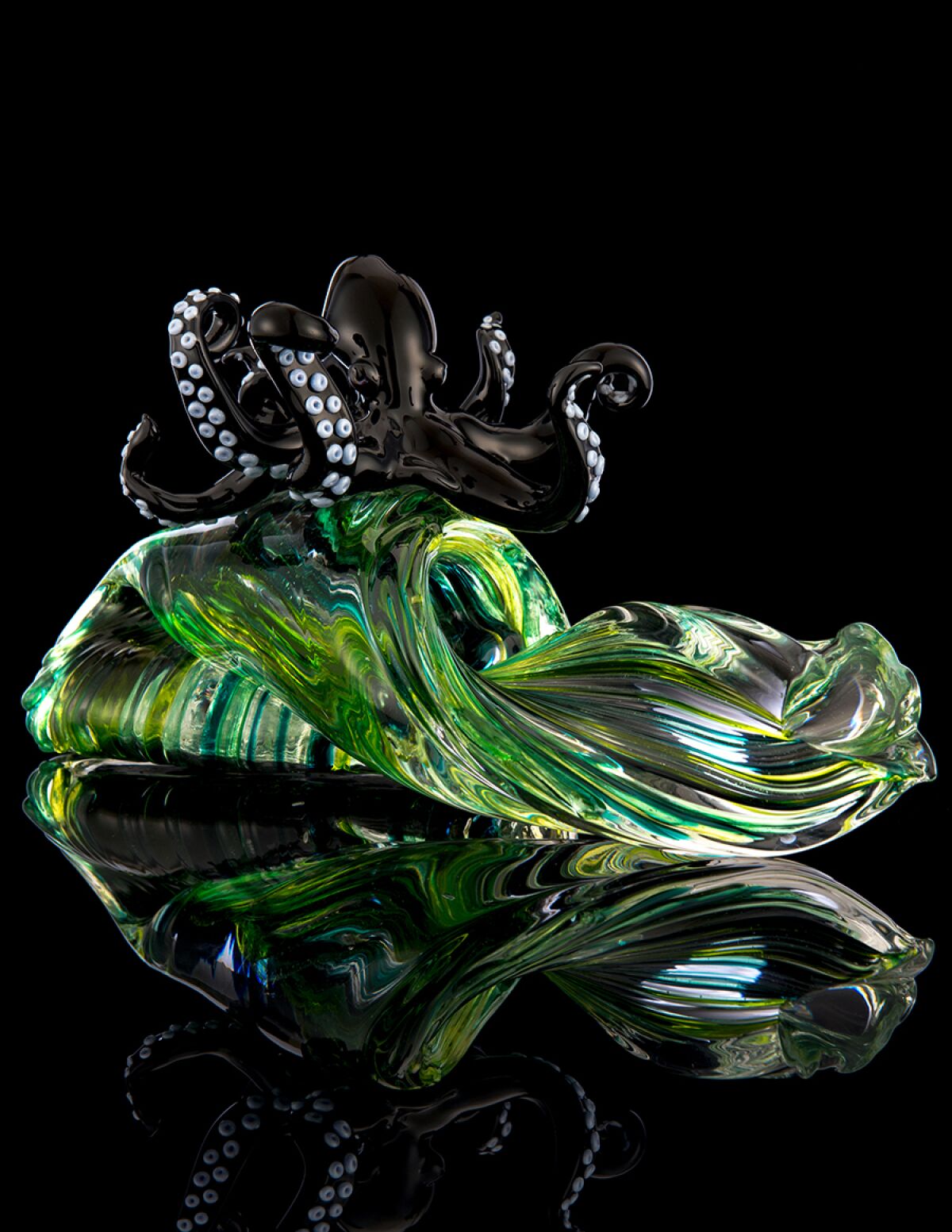 A glass piece by artist Mike Shelbo