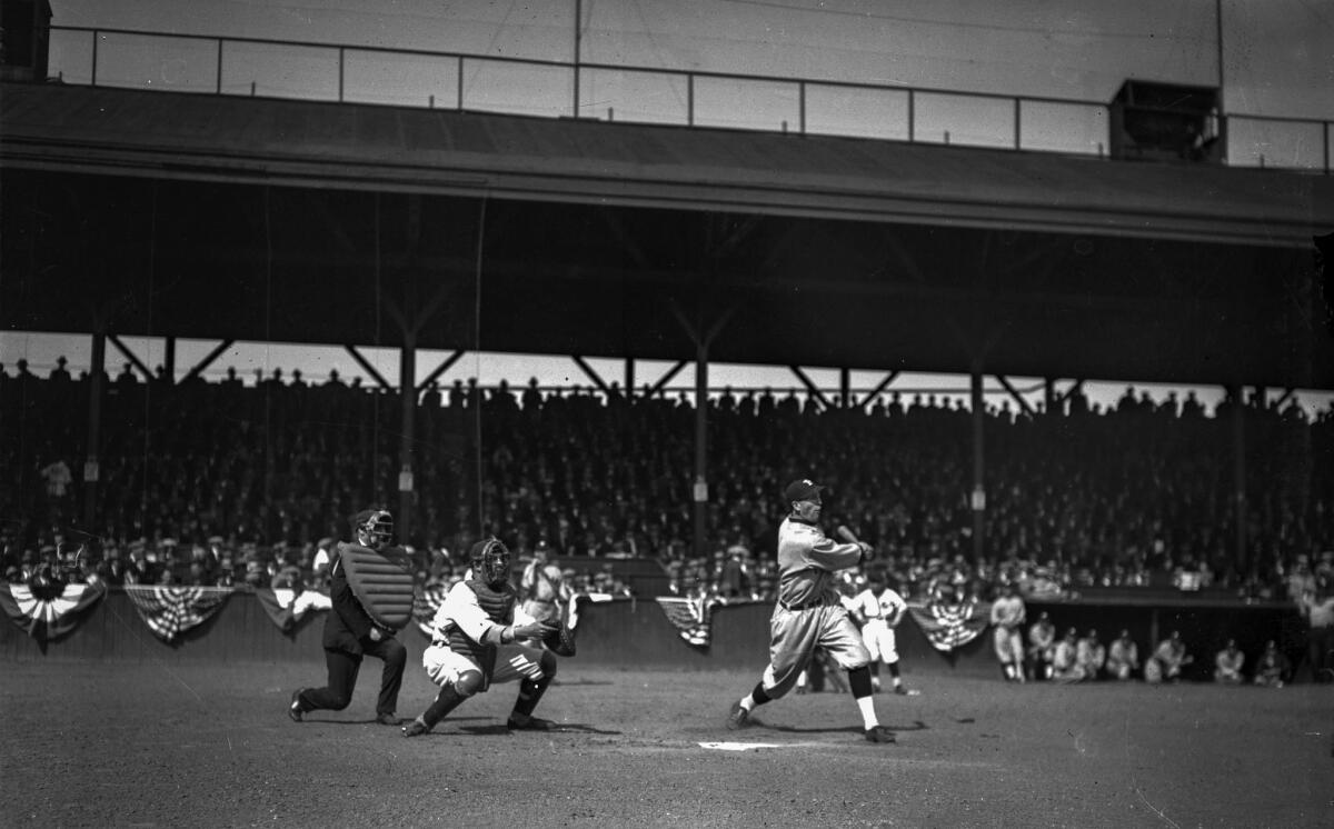 April 7, 1925: Portland Beavers' Emmet McCann gets a first inning hit in season opener game against the Los Angeles Angels.