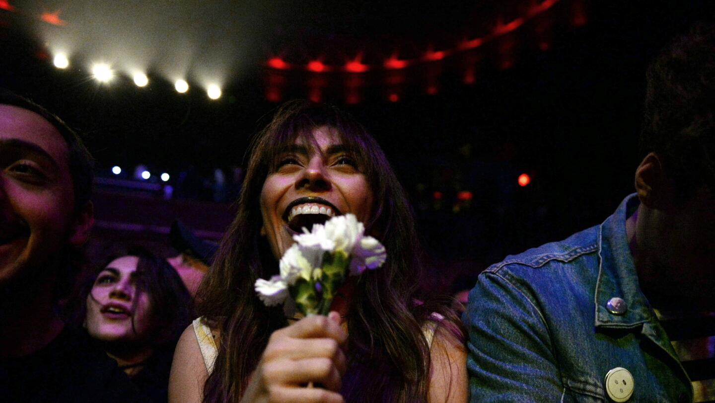 Fans feel the excitement during a performance by Bleached during the Smell benefit show at the Belasco Theater on Jan. 7, 2017.