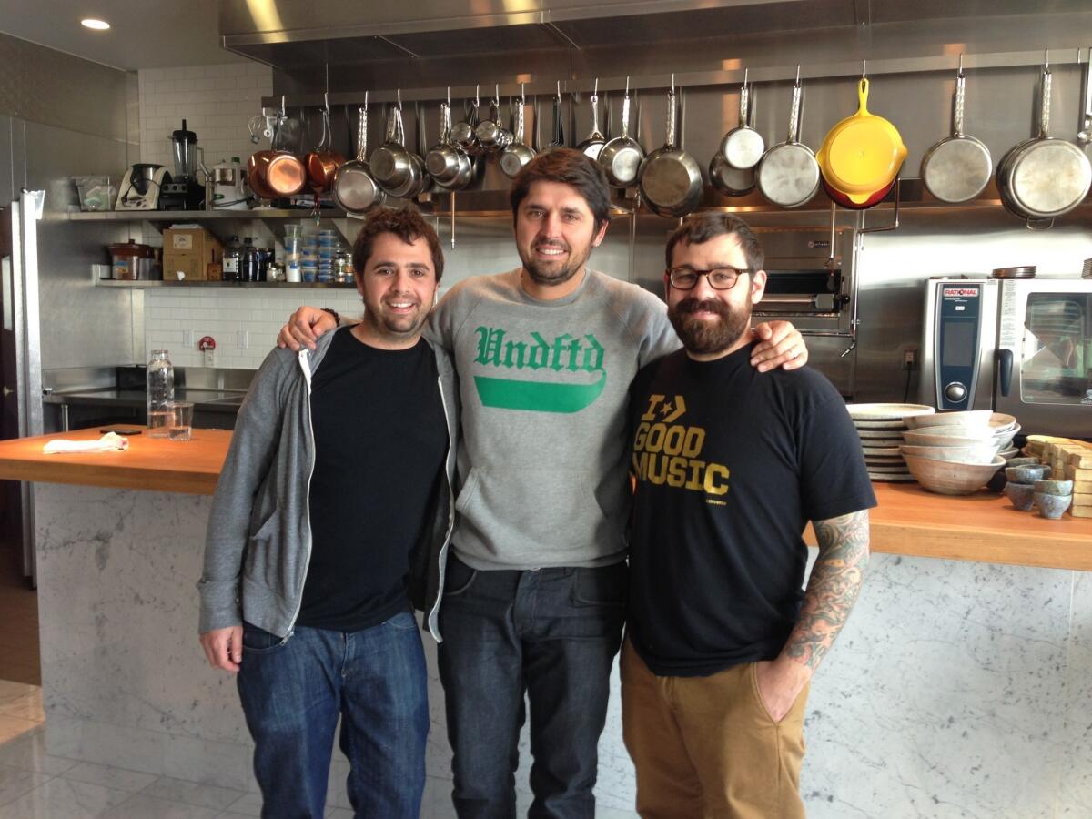 From left, Jon Shook, Ludo Lefebvre and Vinny Dotolo of Trois Mec in Los Angeles.