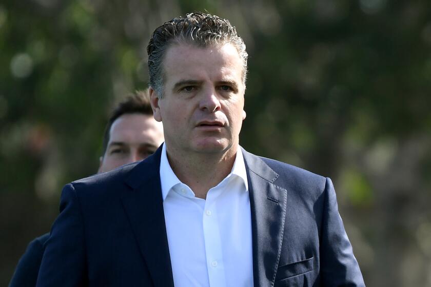 CARSON, CALIFORNIA - JANUARY 23: Javier "Chicharito" Hernandez makes his way to the practice field with Los Angeles Galaxy General Manager Dennis te Kloese at Dignity Health Sports Park on January 23, 2020 in Carson, California. (Photo by Harry How/Getty Images)