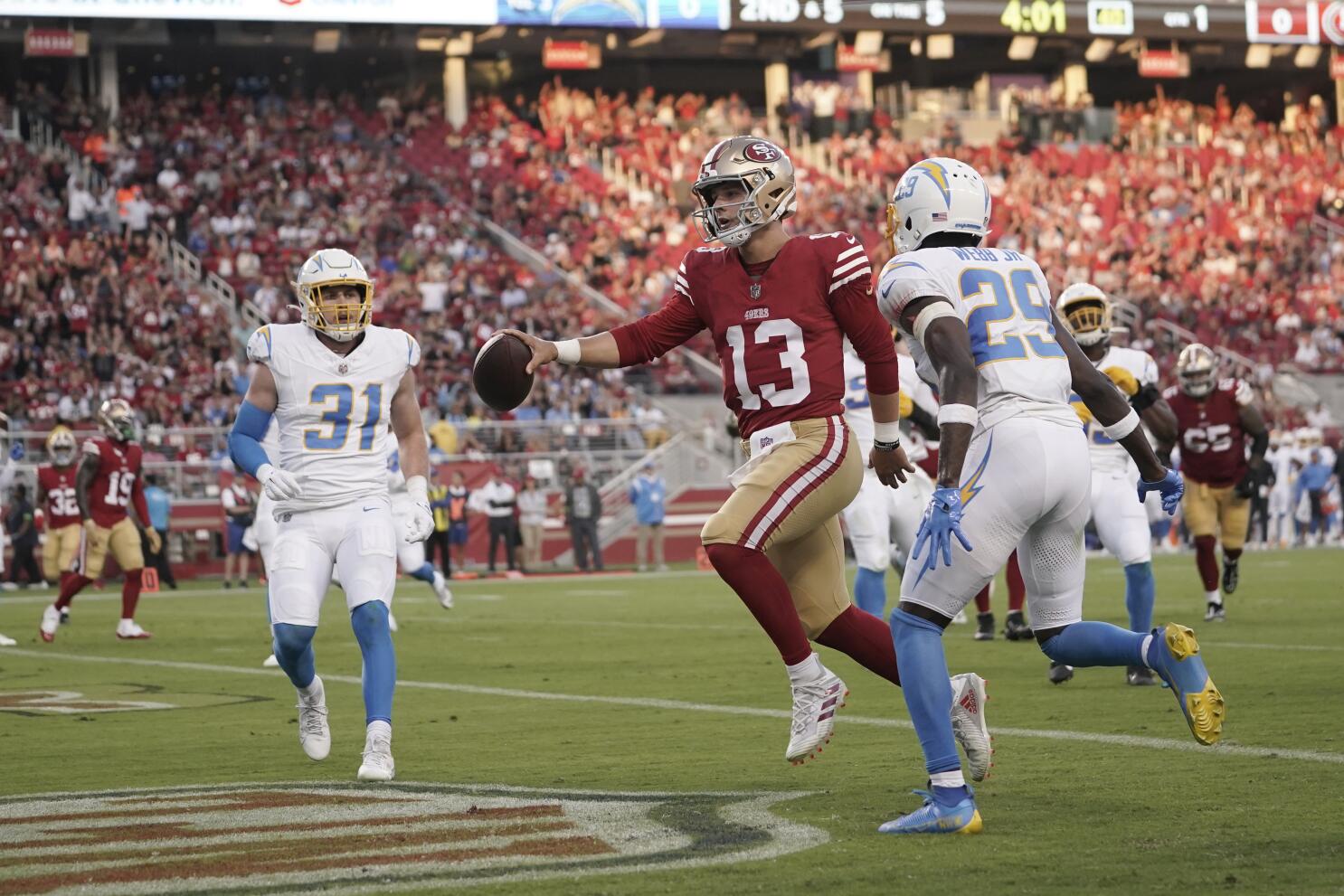 Purdy runs for a TD before Chargers backups roll past 49ers 23-12 - The San  Diego Union-Tribune