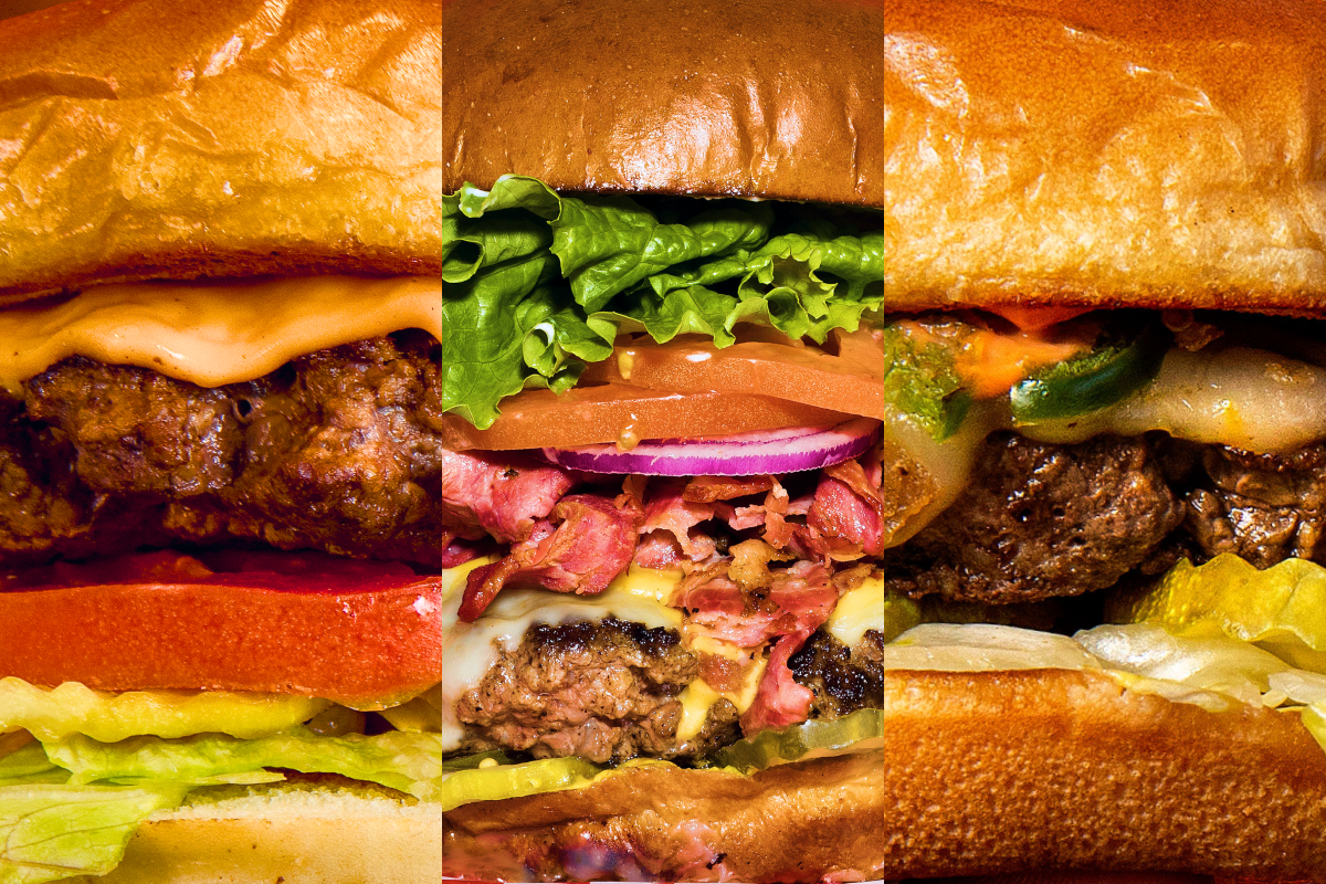 Triptych of three burgers
