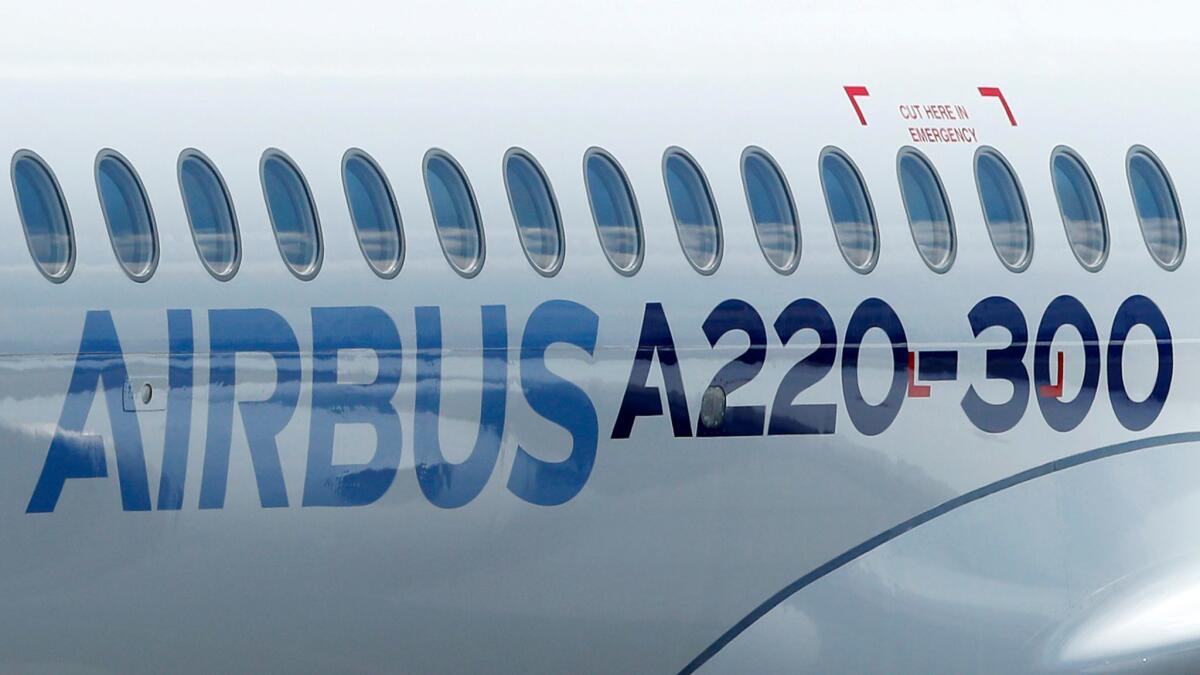A new Airbus A220-300 aircraft is presented at the Airbus delivery center in Colomiers, near Toulouse, France, on July 10. The founder of JetBlue has ordered 60 A220-300 jets as part of plans to launch a new airline in the United States.