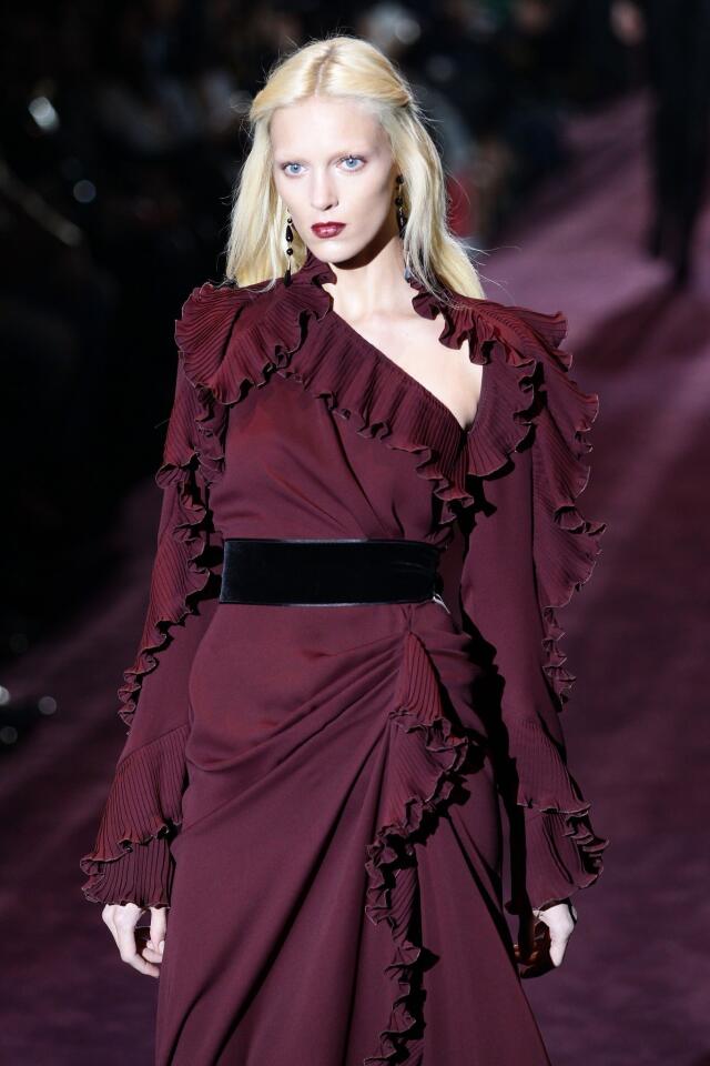 The bordeaux color trend seen on the Gucci Milan Fashion Week runway.